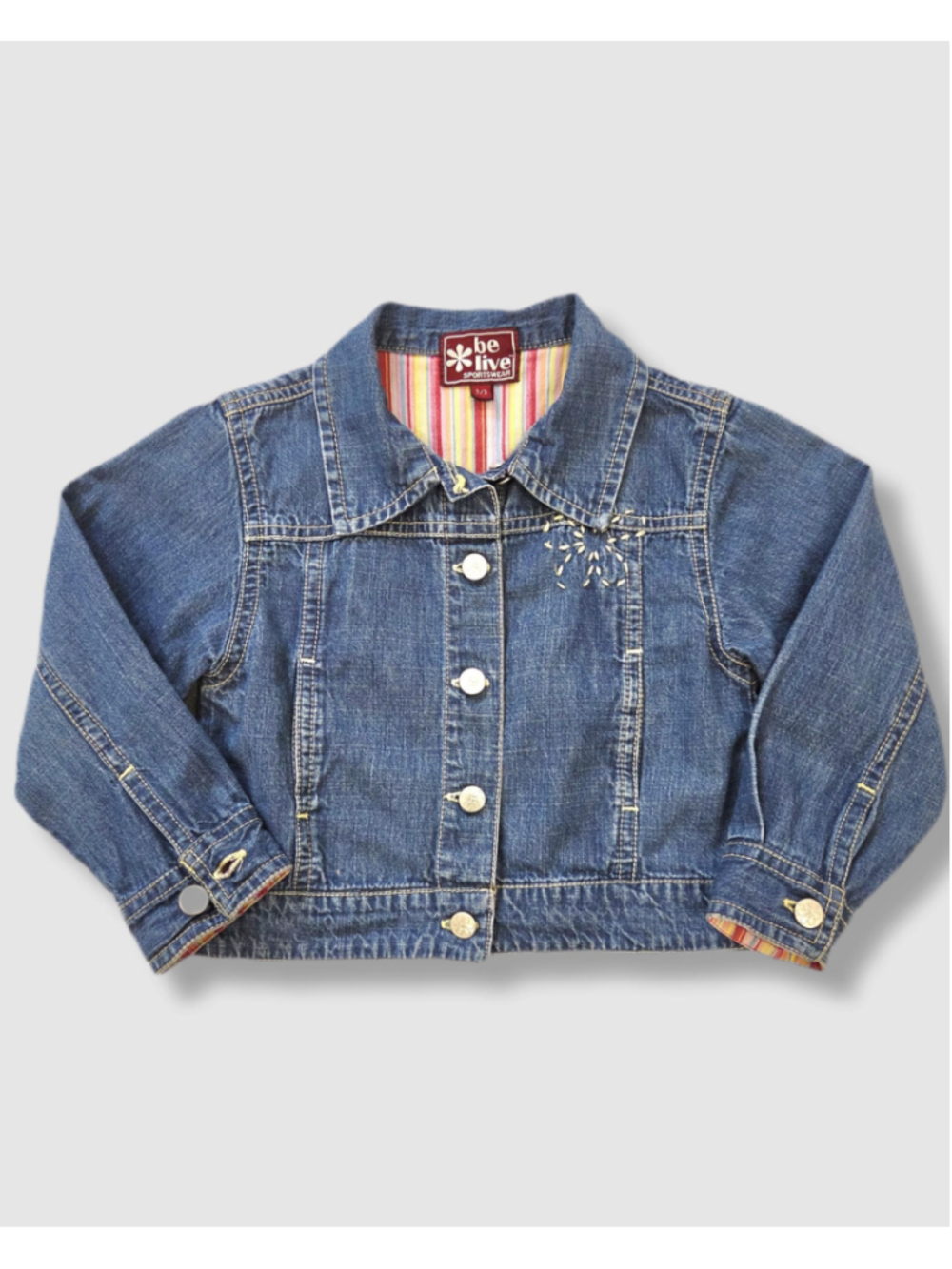 Vintage Be Live 90s denim jacket, lightweight, floral embroidery | size 2/3